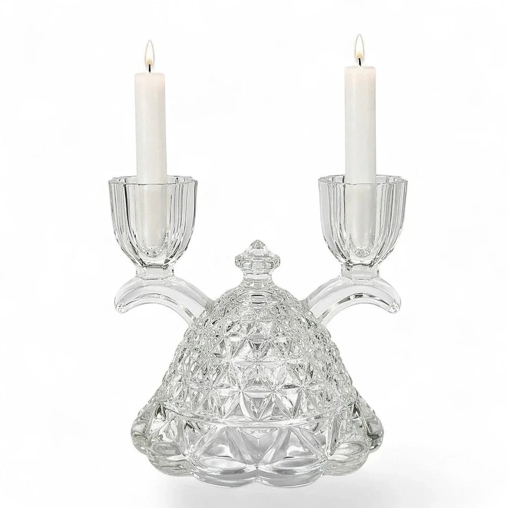 Vintage IMPERIAL Katy Clear Glass Double Candle Holder Lace Edge 4½